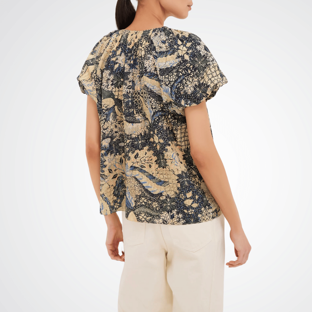 Ulla Johnson Issa Short Sleeve Round Neck Top in Bellflower Print ULLA JOHNSON Designer fashion shop online and in store High End fashion boutique Sydney Australia Riada Concept