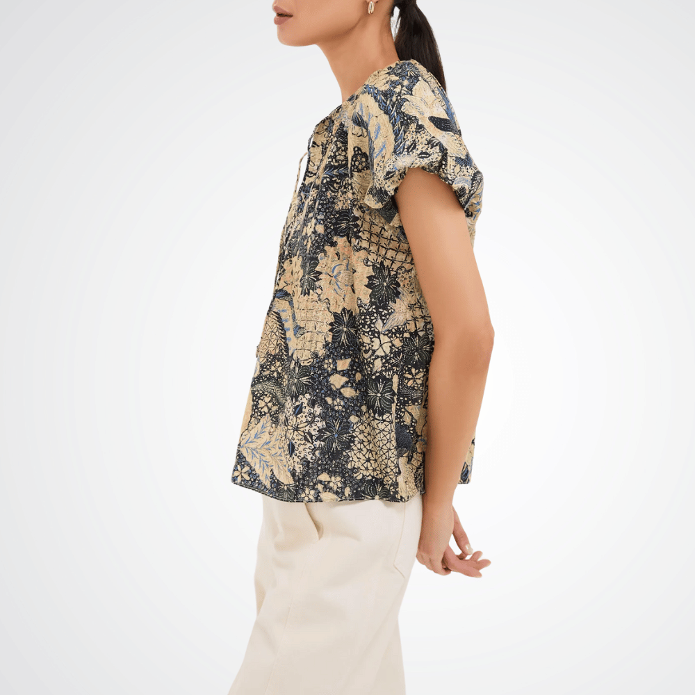 Ulla Johnson Issa Short Sleeve Round Neck Top in Bellflower Print ULLA JOHNSON Designer fashion shop online and in store High End fashion boutique Sydney Australia Riada Concept