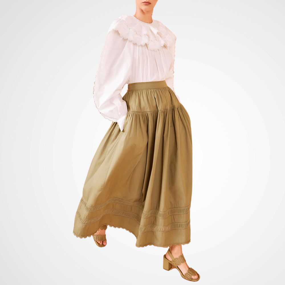Ulla Johnson Harlow A-Line Midi Skirt in Lichen Green ULLA JOHNSON Designer fashion shop online and in store High End fashion boutique Sydney Australia Riada Concept