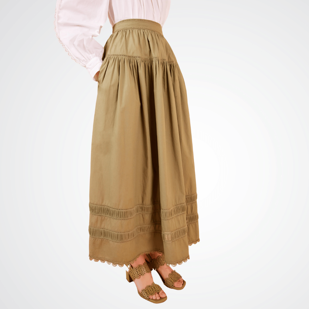 Ulla Johnson Harlow A-Line Midi Skirt in Lichen Green ULLA JOHNSON Designer fashion shop online and in store High End fashion boutique Sydney Australia Riada Concept