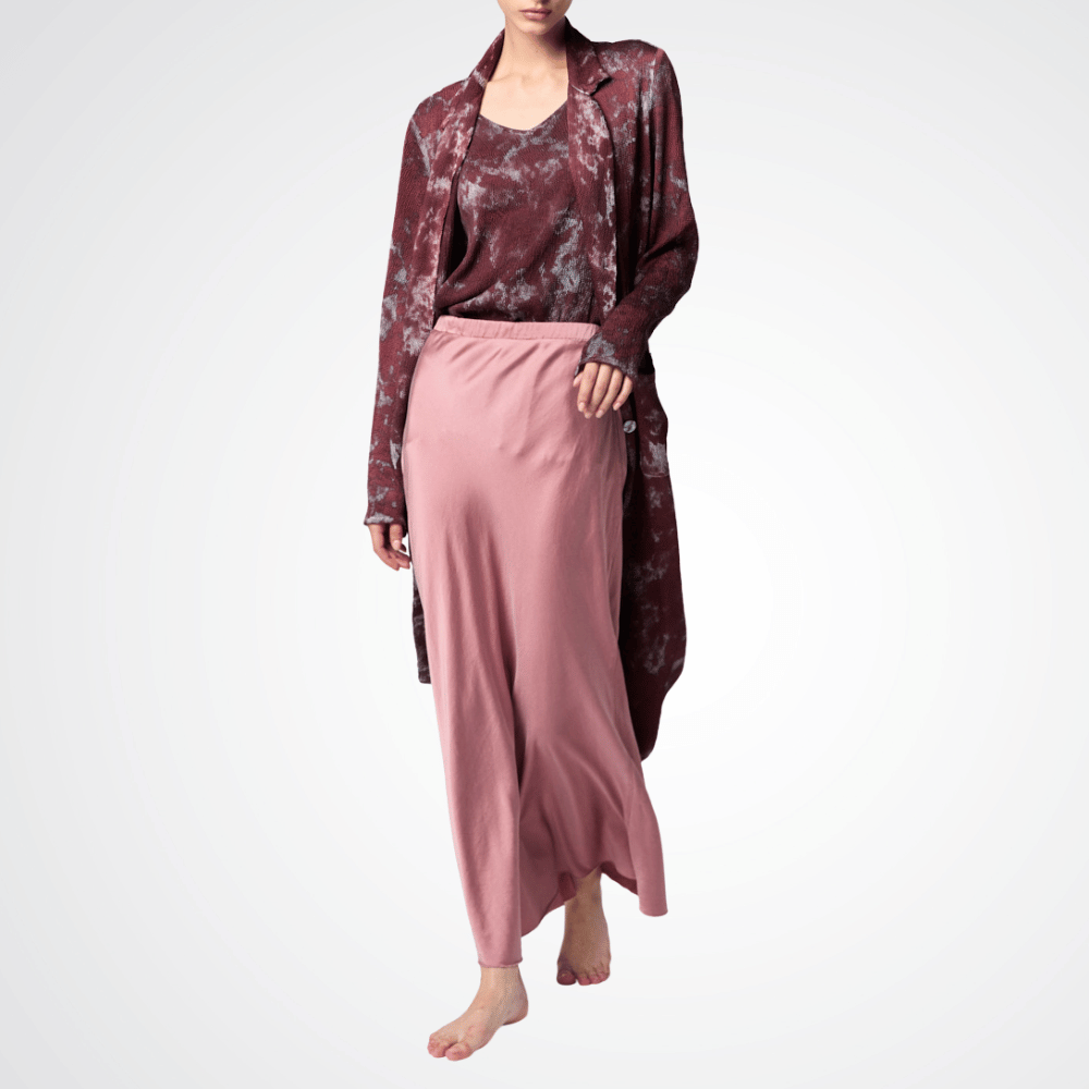 Avant Toi Frosted Effect Stretch Silk Long Skirt in Agata Pink Avant Toi Luxury knitwear stockist Australia Riada Concept online Sydney Designer fashion shop online and in store High End fashion boutique Sydney Australia Riada Concept