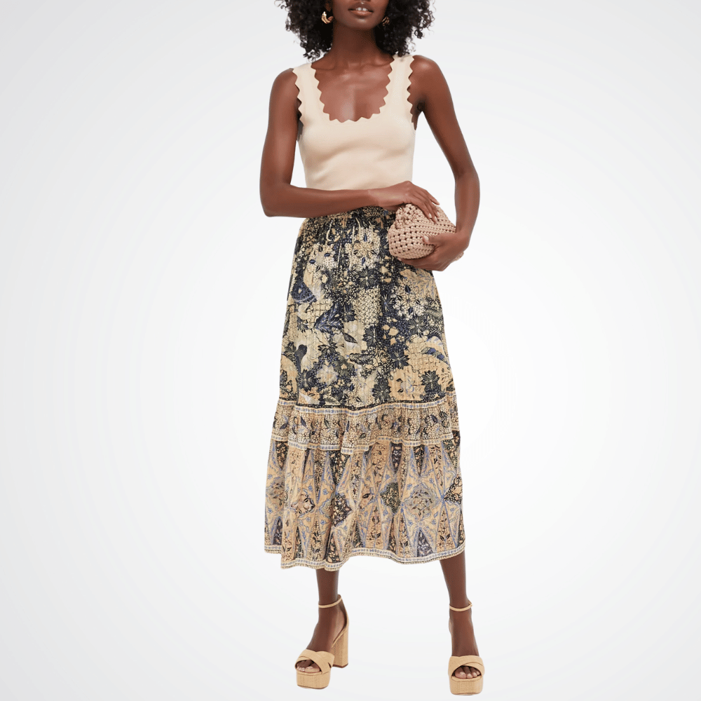 Ulla Johnson Olina Midi Skirt in Bellflower Print ULLA JOHNSON Designer fashion shop online and in store High End fashion boutique Sydney Australia Riada Concept