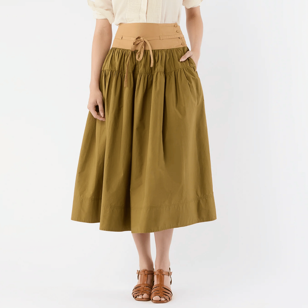 Ulla Johnson A Line Angeline Colorblock Maxi Skirt in Sahara ULLA JOHNSON Designer fashion shop online and in store High End fashion boutique Sydney Australia Riada Concept