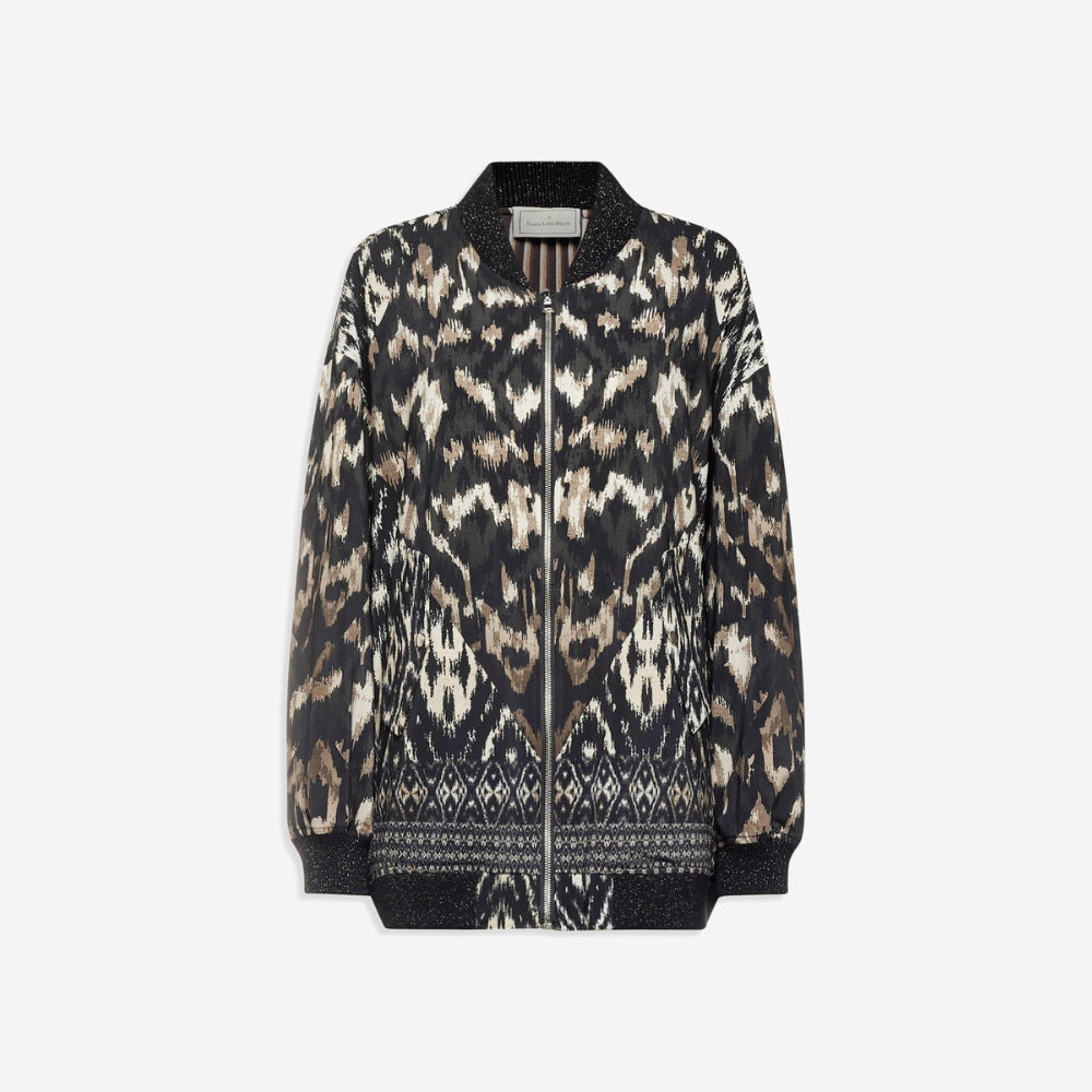 Pierre-Louis Mascia Dydox Virgin Wool Bomber Jacket in Black Ikat Print PIERRE LOUIS MASCIA designer fashion online or in-store at Riada Concept, Sydney’s high-end fashion boutique in Australia.