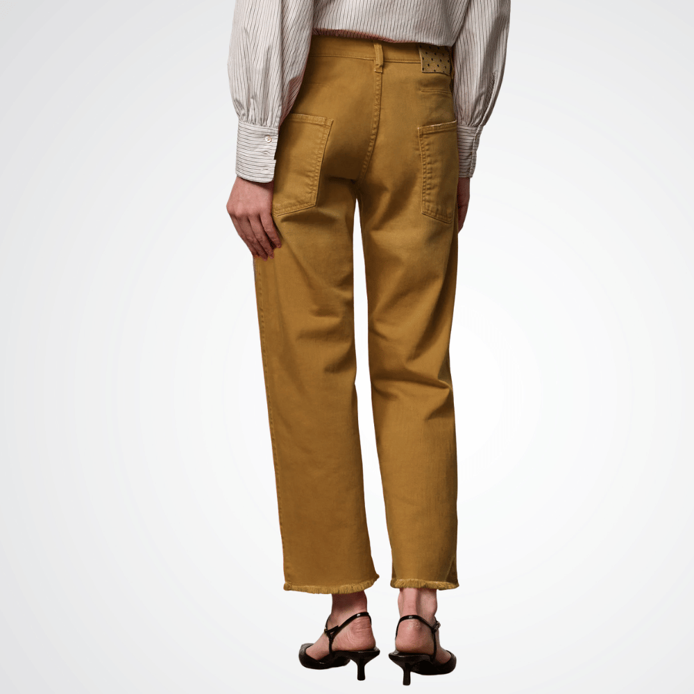 Massimo Alba Woman Alosa Cut Cropped Stretch Cotton Frayed Hem Pants in Khaki MASSIMO ALBA WOMENS Designer fashion shop online and in store High End fashion boutique Sydney Australia Riada Concept