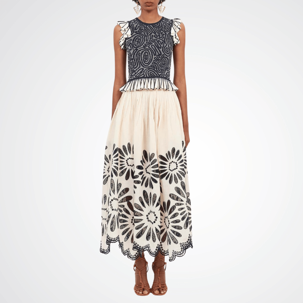 Ulla Johnson Annisa Foral Eyelet Skirt in Porcelain ULLA JOHNSON Designer fashion shop online and in store High End fashion boutique Sydney Australia Riada Concept