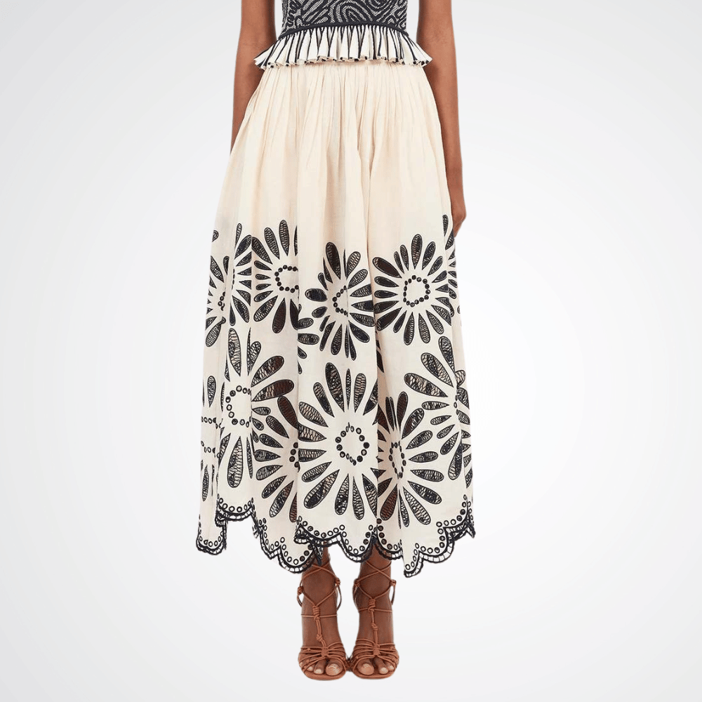 Ulla Johnson Annisa Foral Eyelet Skirt in Porcelain ULLA JOHNSON Designer fashion shop online and in store High End fashion boutique Sydney Australia Riada Concept