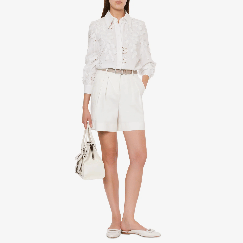 Alberta Ferretti Long Sleeve Relaxed Fit Sangallo Embroidered Shirt in White Alberta Ferretti Australia Stockist Australia Online Riada Concept Luxury Fashion Boutique
