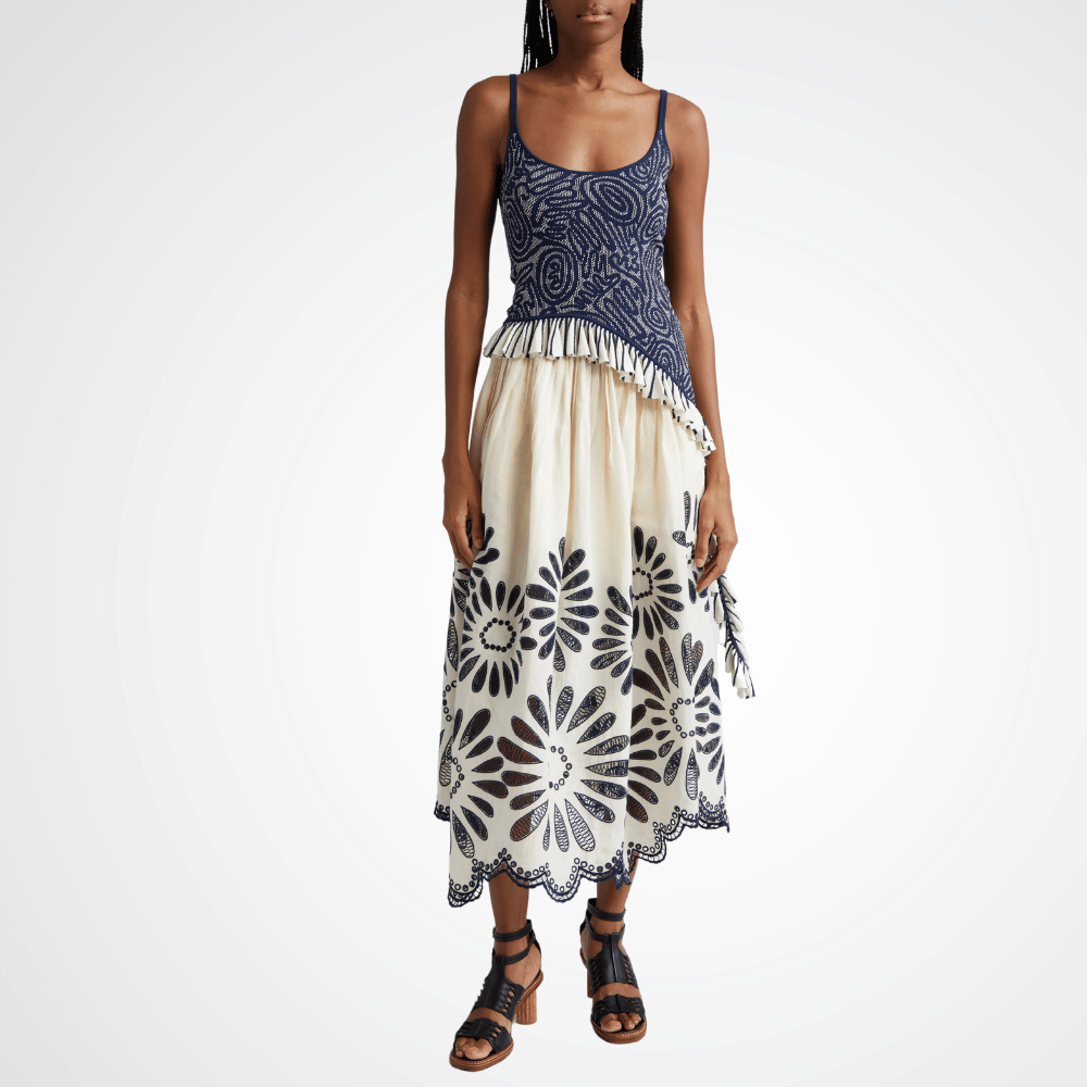 Ulla Johnson Annisa Foral Eyelet Skirt in Porcelain ULLA JOHNSON Designer fashion shop online and in store High End fashion boutique Sydney Australia Riada Concept