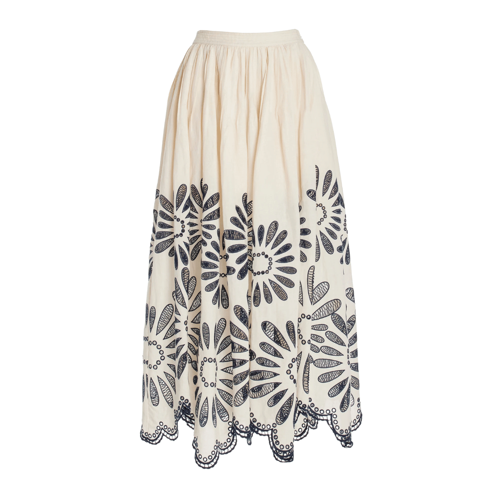 Ulla Johnson Annisa Foral Eyelet Skirt in Porcelain ULLA JOHNSON Designer fashion shop online and in store High End fashion boutique Sydney Australia Riada Concept