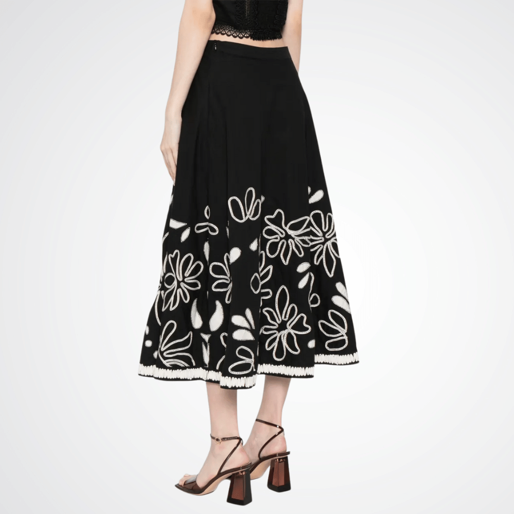 Ulla Johnson Layla Embroidered Midi Skirt in Black ULLA JOHNSON Designer fashion shop online and in store High End fashion boutique Sydney Australia Riada Concept