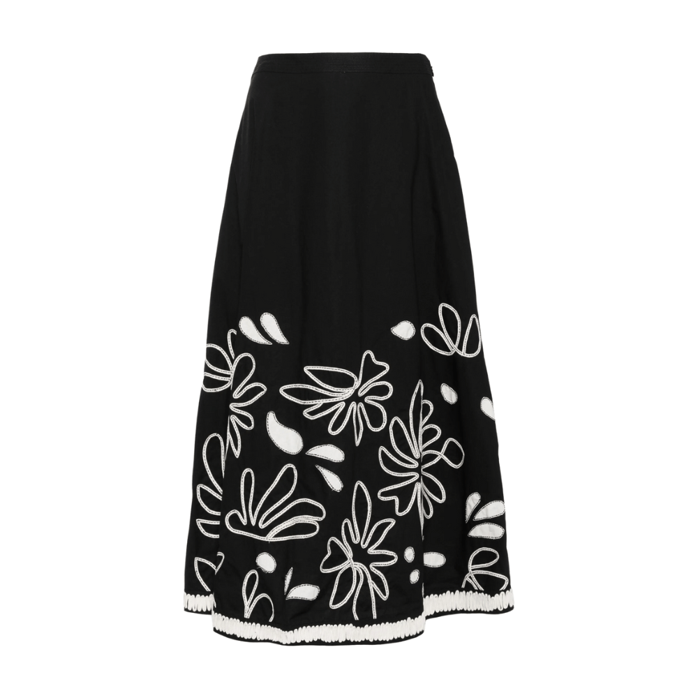 Ulla Johnson Layla Embroidered Midi Skirt in Black ULLA JOHNSON Designer fashion shop online and in store High End fashion boutique Sydney Australia Riada Concept