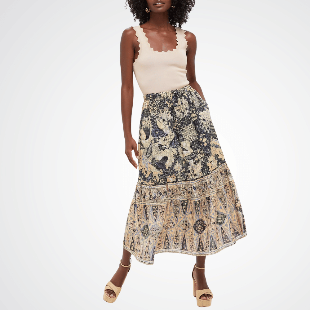 Ulla Johnson Olina Midi Skirt in Bellflower Print ULLA JOHNSON Designer fashion shop online and in store High End fashion boutique Sydney Australia Riada Concept