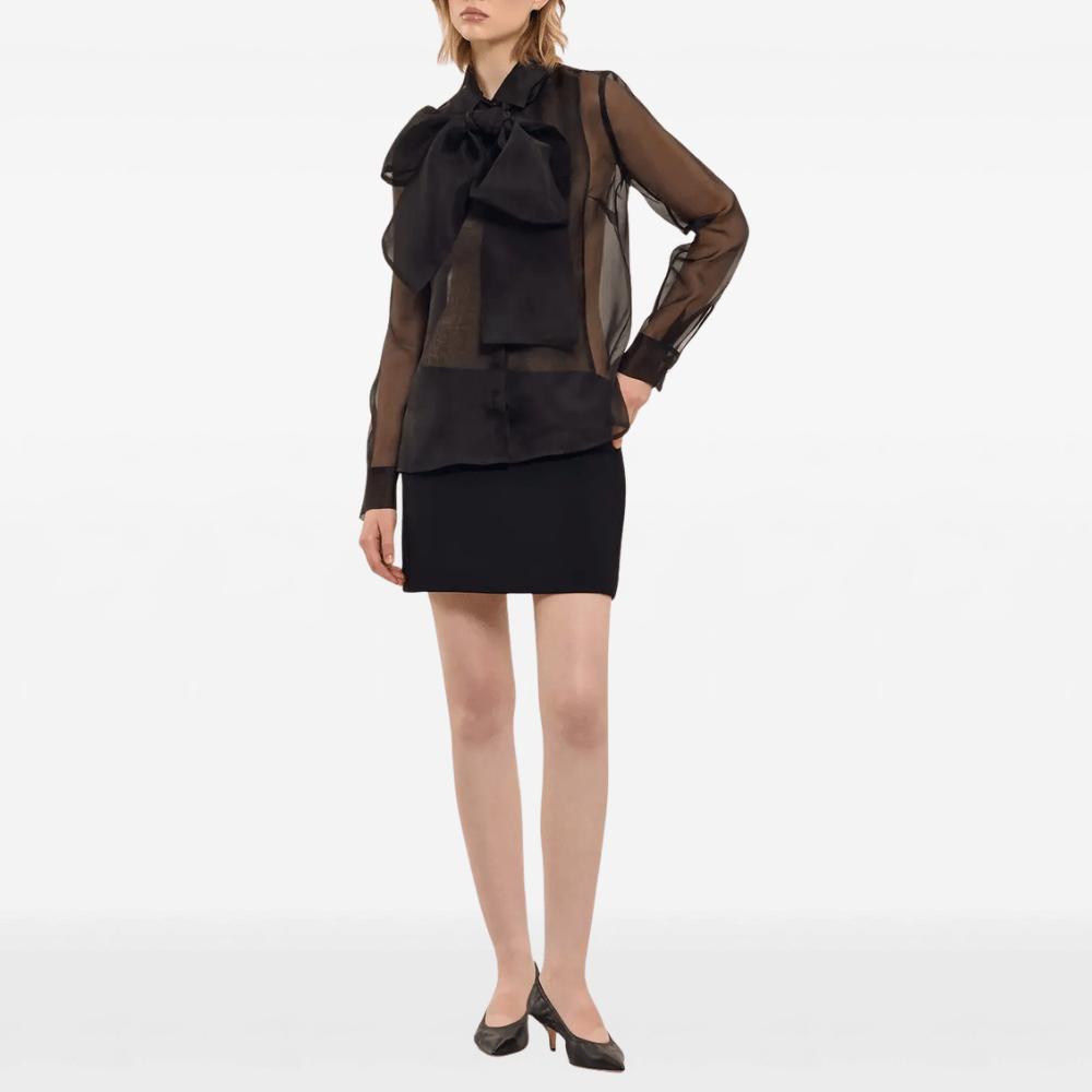 P.A.R.O.S.H. Sheer Silk Bow Blouse in Black – International designer fashion boutique Australia Riada Concept Woollahra