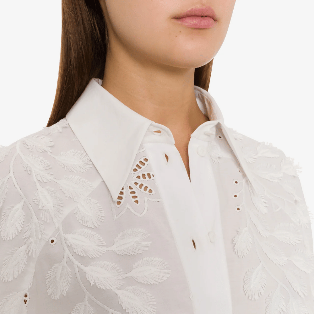 Alberta Ferretti Long Sleeve Relaxed Fit Sangallo Embroidered Shirt in White Alberta Ferretti Australia Stockist Australia Online Riada Concept Luxury Fashion Boutique