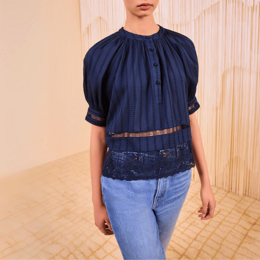 Ulla Johnson Faye Puff Sleeve Blouse in Navy Blue ULLA JOHNSON Designer fashion shop online and in store High End fashion boutique Sydney Australia Riada Concept
