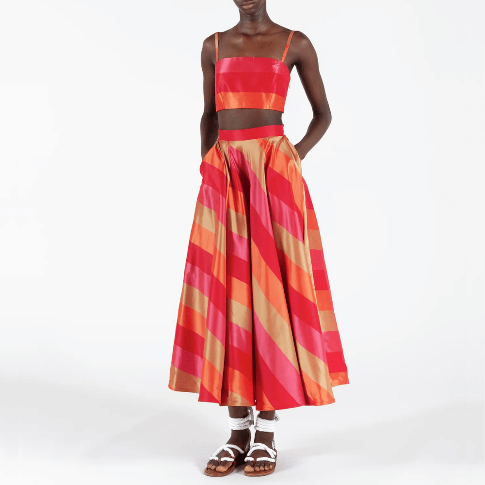 Sara Roka Tabbie 85 Midi Skirt in Red and Orange Stripe – International designer fashion boutique Australia Riada Concept Woollahra
