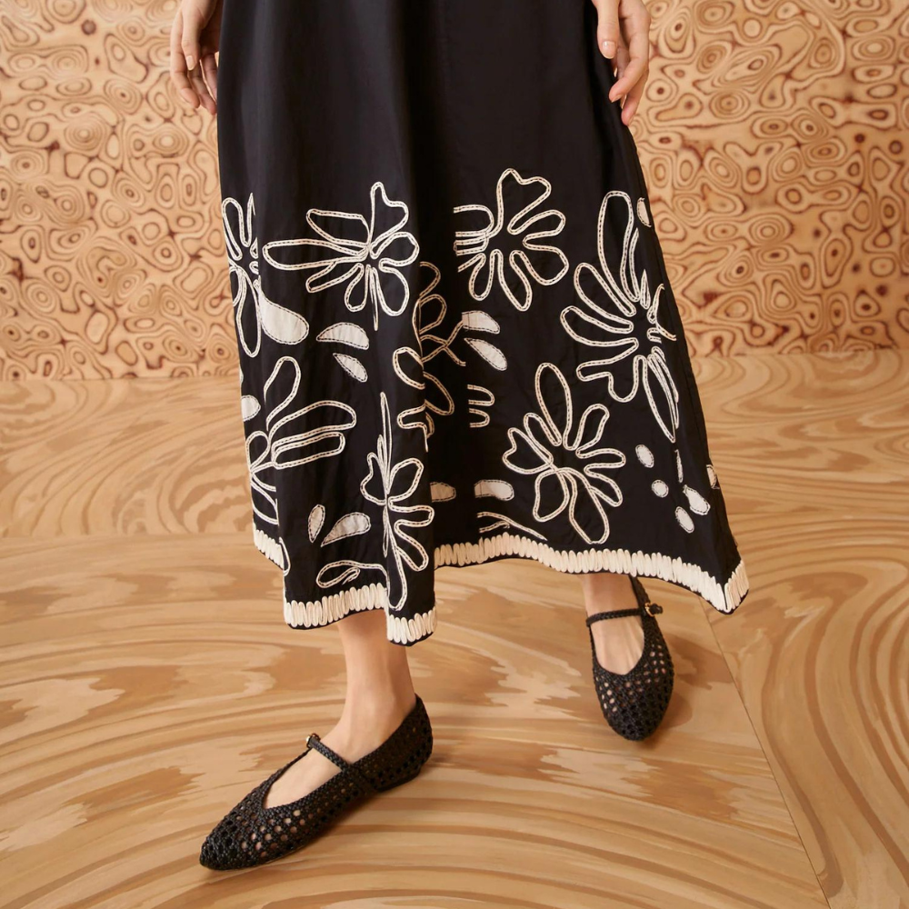 Ulla Johnson Layla Embroidered Midi Skirt in Black ULLA JOHNSON Designer fashion shop online and in store High End fashion boutique Sydney Australia Riada Concept