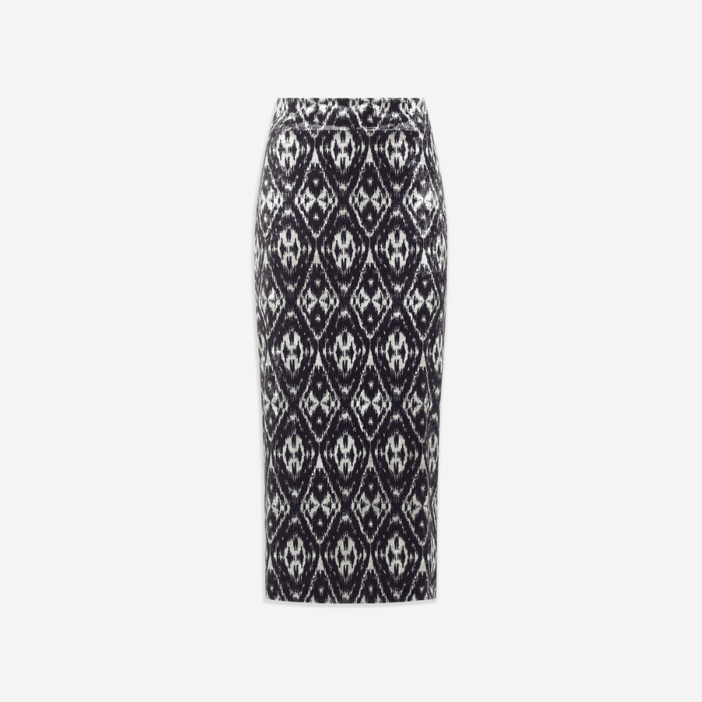 Pierre-Louis Mascia Ranat Velvet Pencil Skirt in Black Ikat Diamond Shop PIERRE LOUIS MASCIA designer fashion online or in-store at Riada Concept, Sydney’s high-end fashion boutique in Australia.