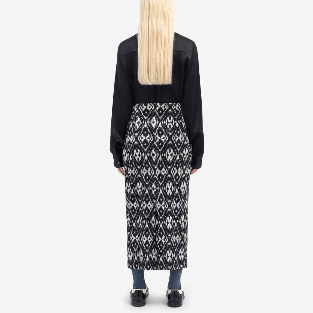 Pierre-Louis Mascia Ranat Velvet Pencil Skirt in Black Ikat Diamond Shop PIERRE LOUIS MASCIA designer fashion online or in-store at Riada Concept, Sydney’s high-end fashion boutique in Australia.