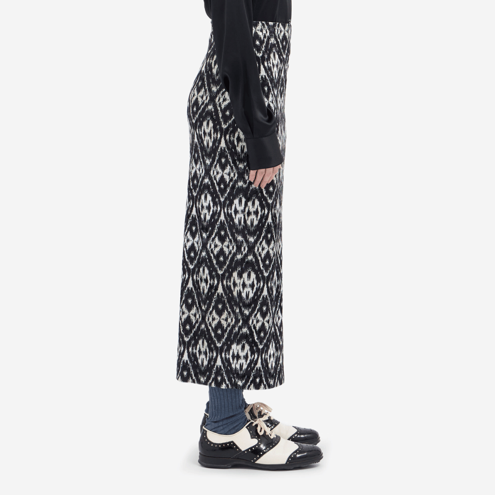 Pierre-Louis Mascia Ranat Velvet Pencil Skirt in Black Ikat Diamond Shop PIERRE LOUIS MASCIA designer fashion online or in-store at Riada Concept, Sydney’s high-end fashion boutique in Australia.