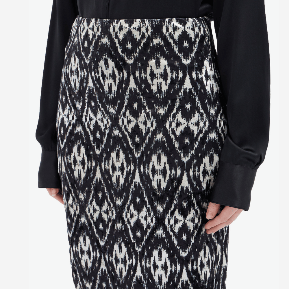 Pierre-Louis Mascia Ranat Velvet Pencil Skirt in Black Ikat Diamond Shop PIERRE LOUIS MASCIA designer fashion online or in-store at Riada Concept, Sydney’s high-end fashion boutique in Australia.
