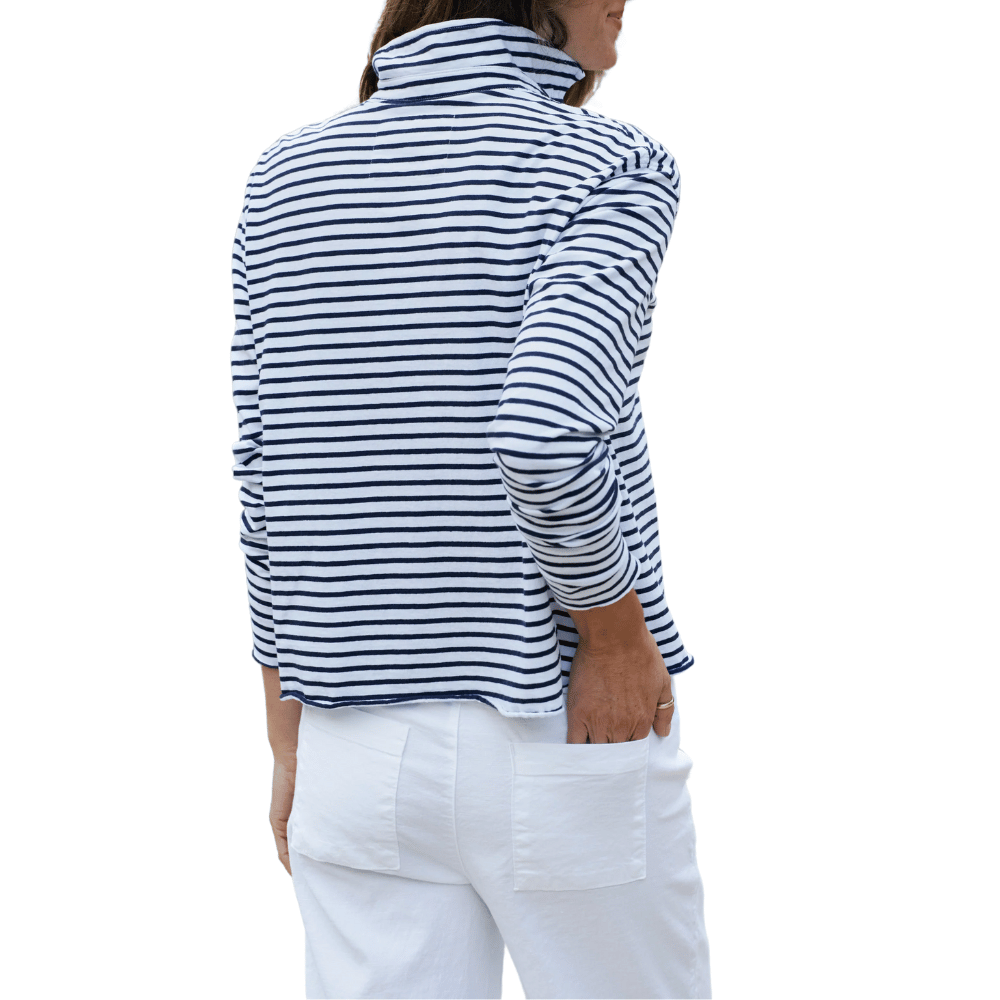 Frank & Eileen Patrick Popover Henley in Navy White Stripe Shop Frank & Eileen online in Australia at Riada Concept – official stockist of Frank & Eileen shirts, dresses, and linen pants. Discover timeless, premium women's fashion with fast shipping from Sydney.