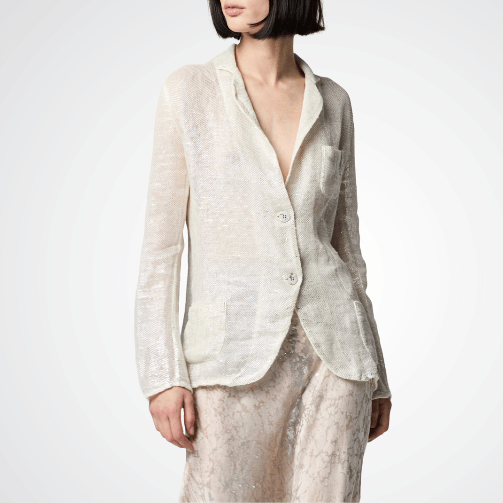 Avant Toi Hip Length Woven Jacket in Lamina Silver Avant Toi Luxury knitwear stockist Australia Riada Concept online Sydney Designer fashion shop online and in store High End fashion boutique Sydney Australia Riada Concept