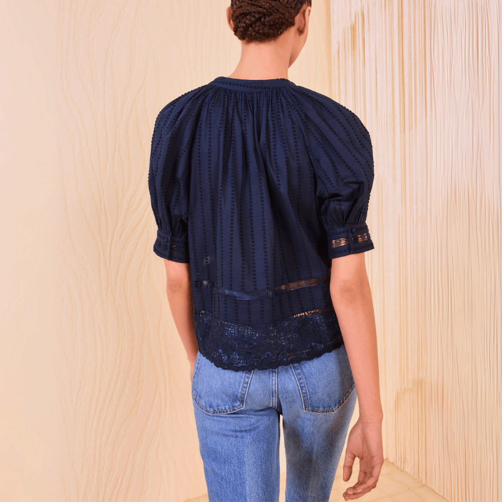 Ulla Johnson Faye Puff Sleeve Blouse in Navy Blue ULLA JOHNSON Designer fashion shop online and in store High End fashion boutique Sydney Australia Riada Concept