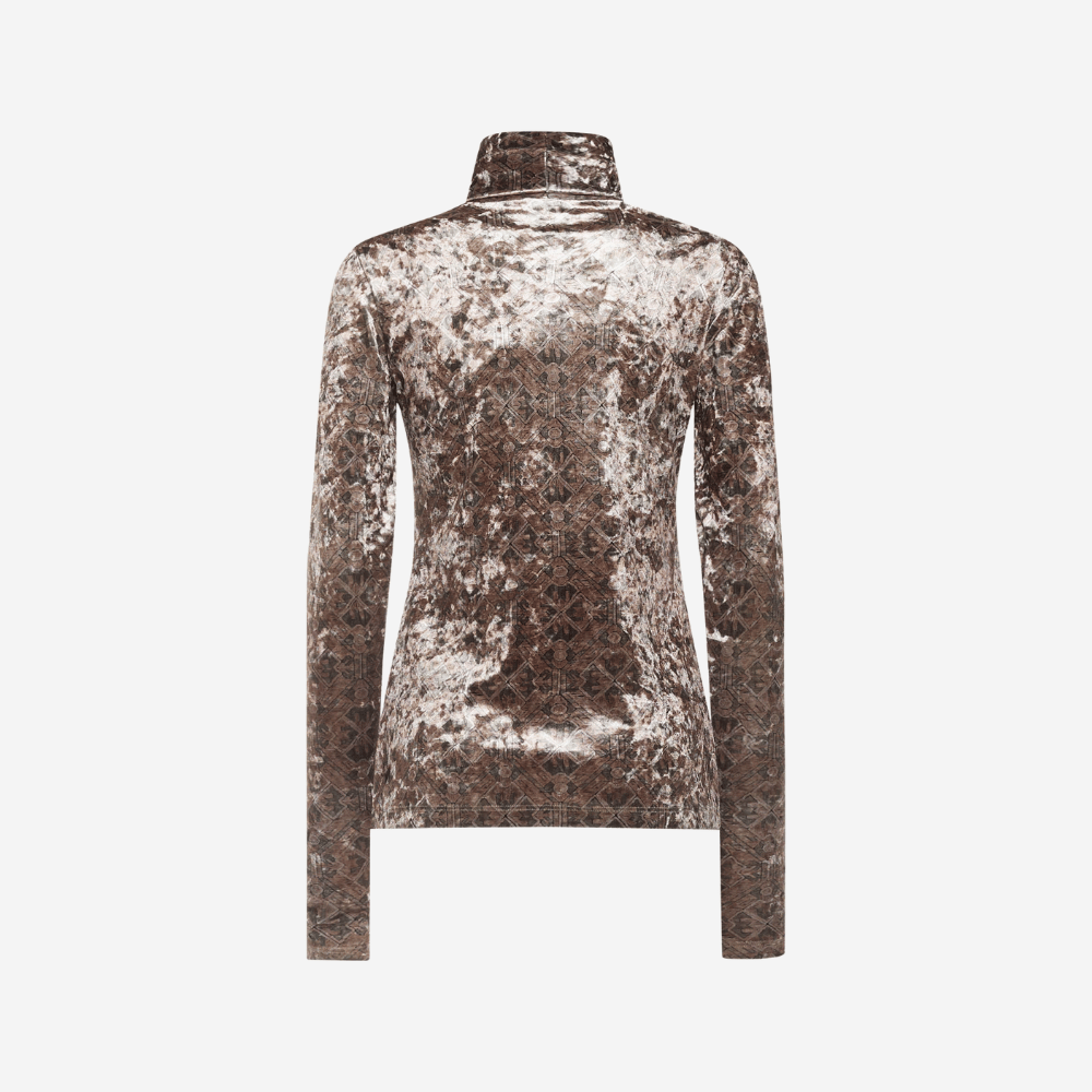 Pierre-Louis Mascia Ranat Polyester Turtleneck Top in Bronze Geometric Print Shop PIERRE LOUIS MASCIA designer fashion online or in-store at Riada Concept, Sydney’s high-end fashion boutique in Australia.