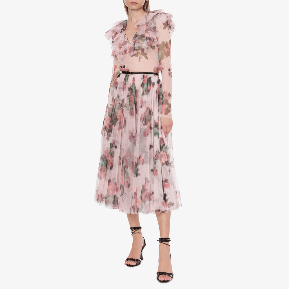 Philosophy di Lorenzo Serafini Tulle Longuette Skirt in Pink Floral, international luxury fashion brands available at Riada Concept Woollahra, Sydney Australia and online