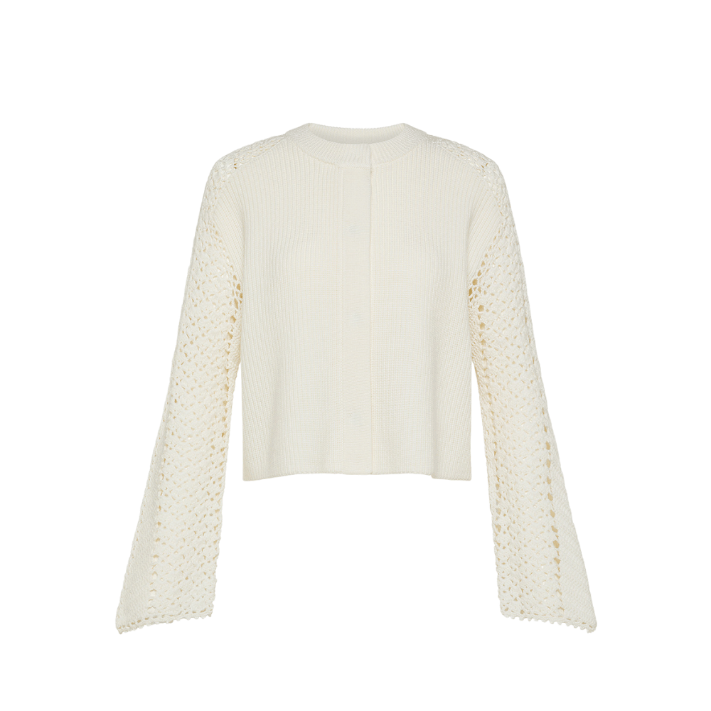Forte Forte Crochet Sleeve Merino Cardigan in Cream FORTE FORTE Designer fashion shop online and in store High End fashion boutique Sydney Australia Riada Concept