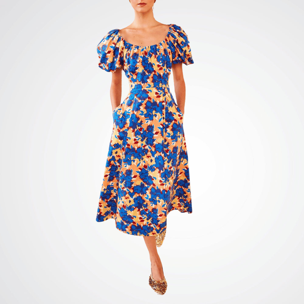 Ulla Johnson Imara A-Line Midi Dress in Wild Flower Print ULLA JOHNSON Designer fashion shop online and in store High End fashion boutique Sydney Australia Riada Concept