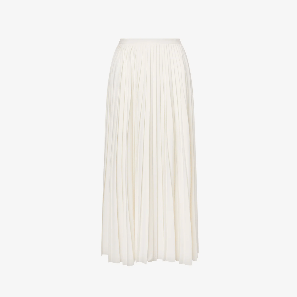 Philosophy di Lorenzo Serafini Ivory Crêpe Fluid Pleated Longuette Skirt with soleil pleats — Italian luxury skirt available at Riada Concept Australia