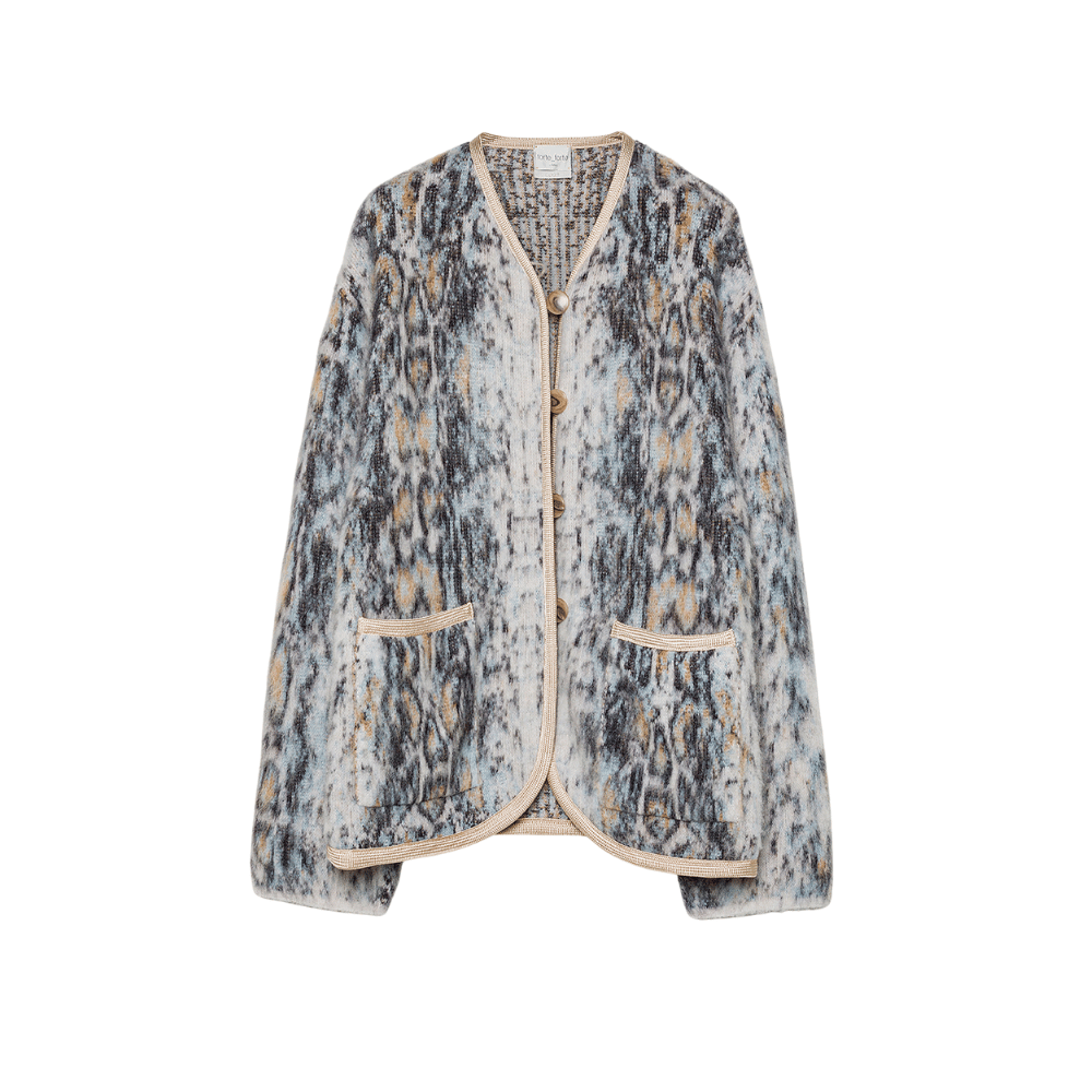 Forte Forte Plumes de Python Jacquard Alpaca Short Coat in Notte Blue FORTE FORTE Designer fashion shop online and in store High End fashion boutique Sydney Australia Riada Concept