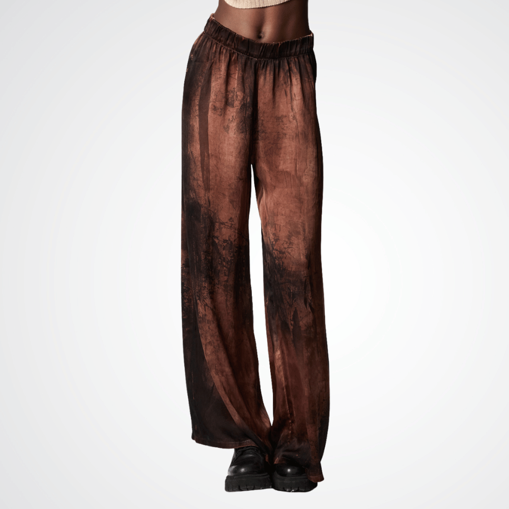 Avant Toi Dark Marmo Effect Silk Palazzo Pants in Brownie Avant Toi Luxury knitwear stockist Australia Riada Concept online Sydney Designer fashion shop online and in store High End fashion boutique Sydney Australia Riada Concept
