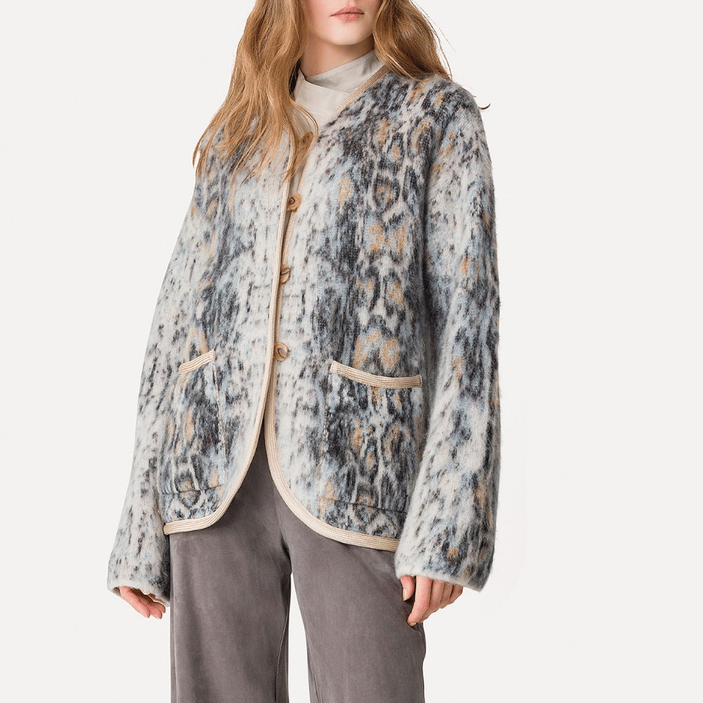 Forte Forte Plumes de Python Jacquard Alpaca Short Coat in Notte Blue FORTE FORTE Designer fashion shop online and in store High End fashion boutique Sydney Australia Riada Concept