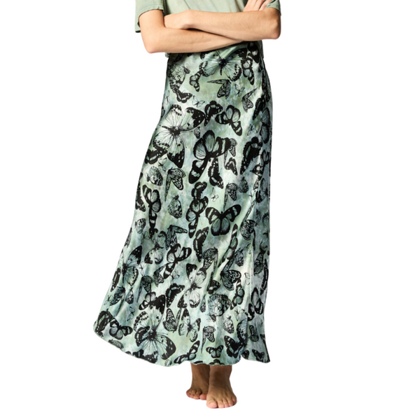 Camouflage effect butterfly silk skirt in jade