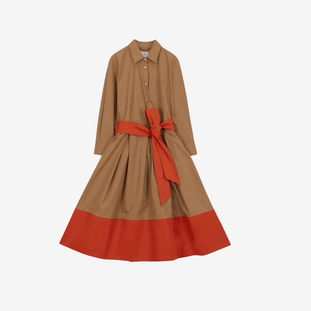 Sara Roka Elenat Dress in Caffe Latte and Red – International designer fashion boutique Australia Riada Concept Woollahra