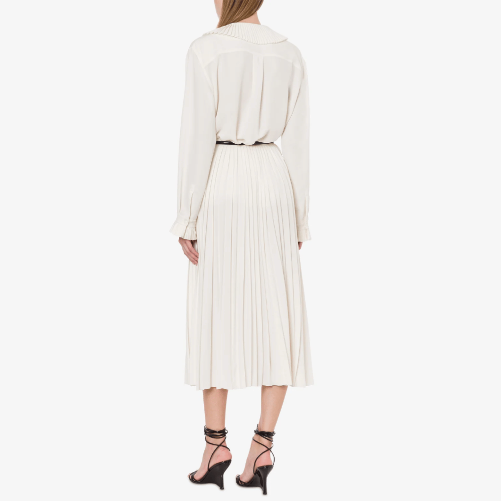 Philosophy di Lorenzo Serafini Ivory Crêpe Fluid Pleated Longuette Skirt with soleil pleats — Italian luxury skirt available at Riada Concept Australia