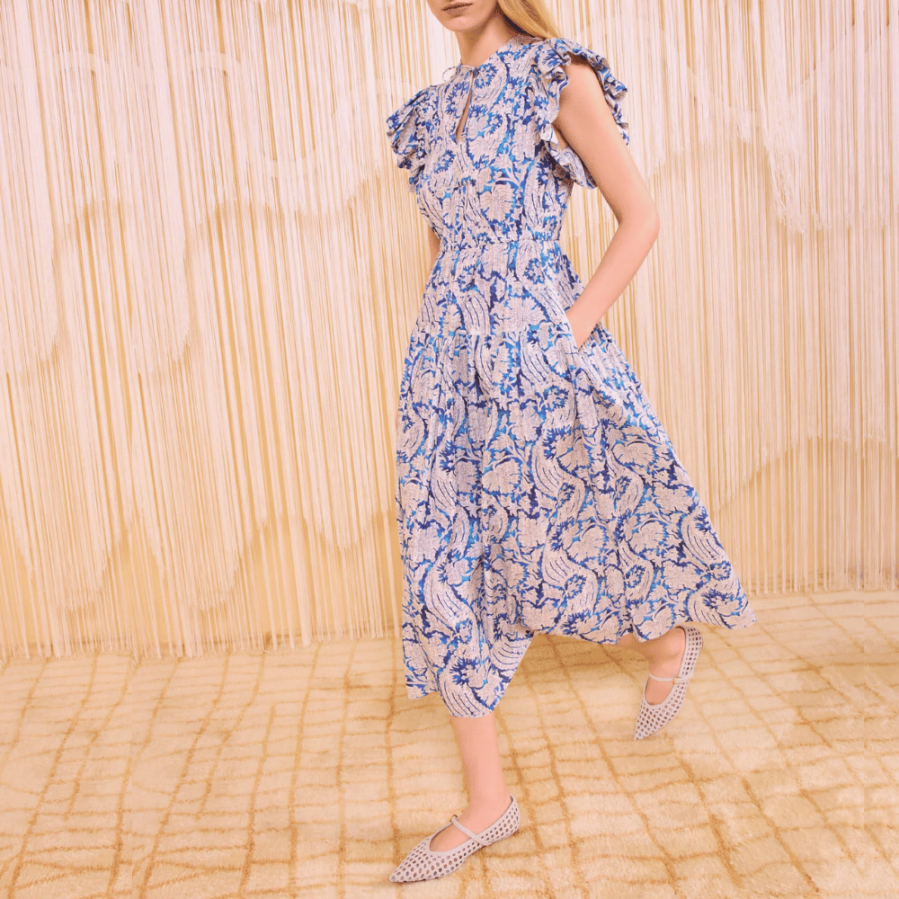 Ulla Johnson Kairi Flutter Sleeve Midi Dress in Ciel ULLA JOHNSON Designer fashion shop online and in store High End fashion boutique Sydney Australia Riada Concept