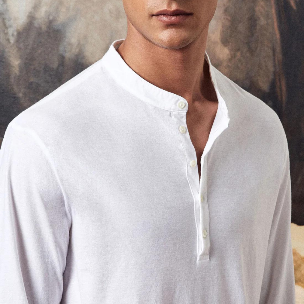 Hawai Cotton Henley Shirt in bianco