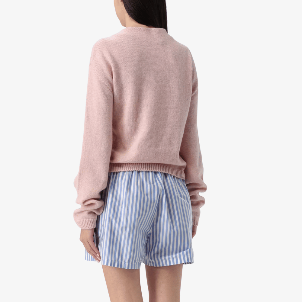 Philosophy di Lorenzo Serafini Cashmere Wool Twist Front Sweater in Pink with V-neckline and feminine twist detail, international luxury knitwear fashion labels at Riada Concept Woollahra, Sydney Australia and online