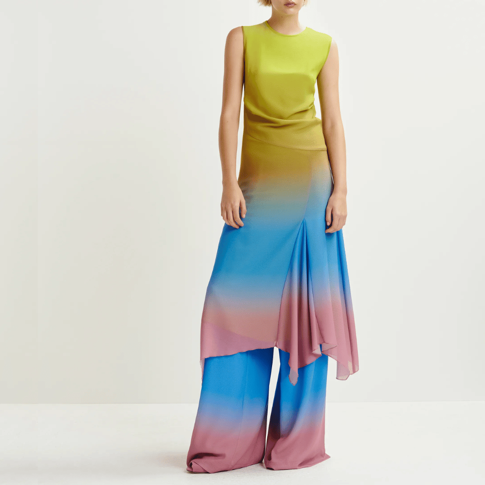 Essentiel Antwerp Homerun Sleeveless Tie-Dye Midi Dress in Yellow, Blue and Vintage Pink ESSENTIEL ANTWERP Designer fashion shop online and in store High End fashion boutique Sydney Australia Riada Concept