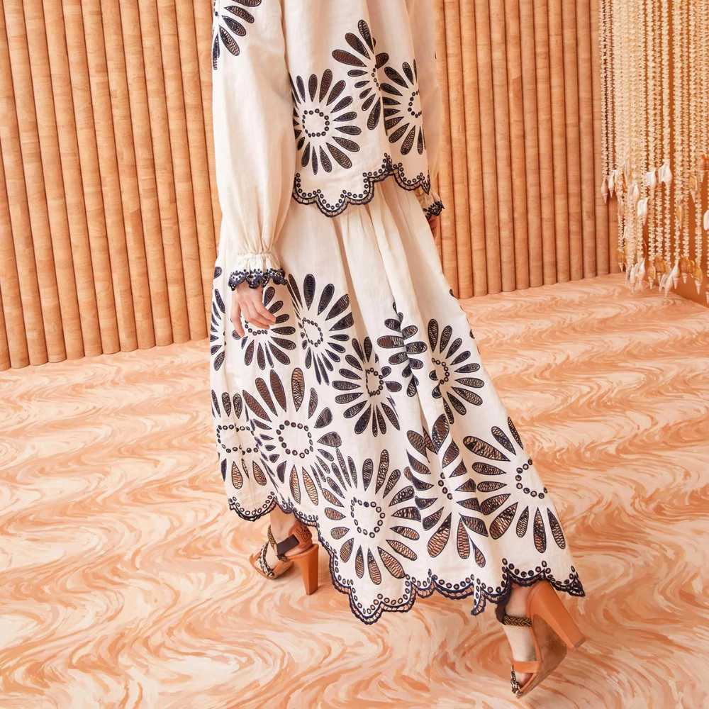 Ulla Johnson Annisa Foral Eyelet Skirt in Porcelain ULLA JOHNSON Designer fashion shop online and in store High End fashion boutique Sydney Australia Riada Concept