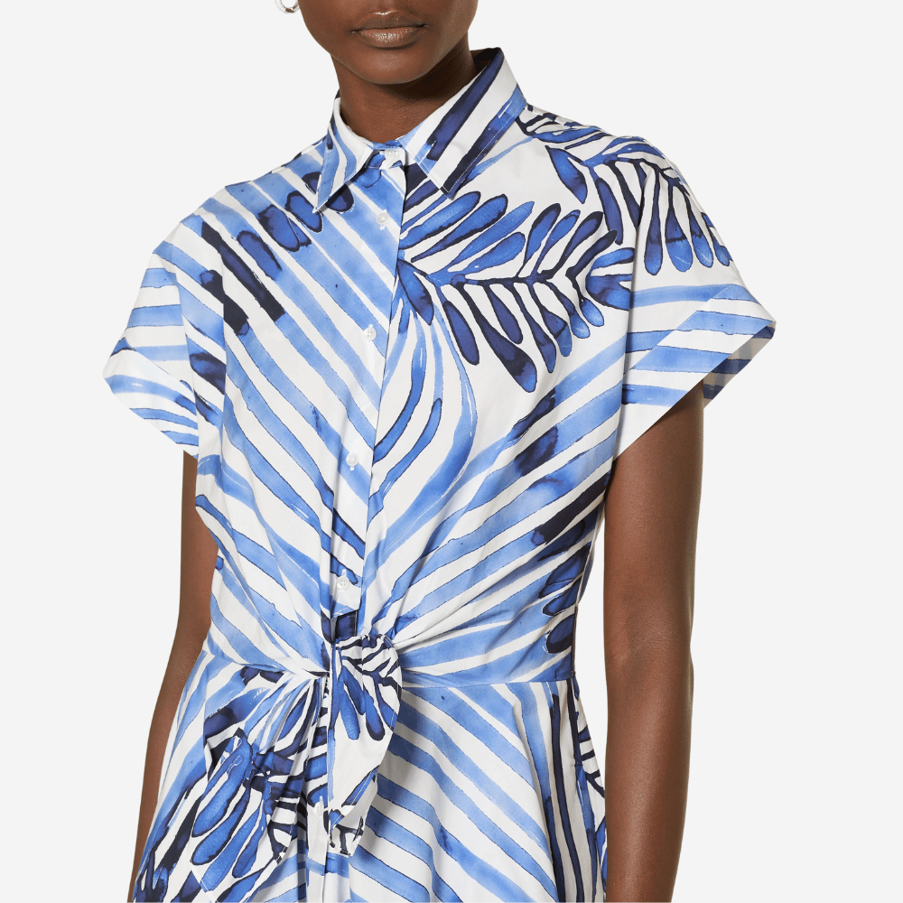 Sara Roka Drareen Tied Waist Shirt Dress in Indigo Deco Stripes – International designer fashion boutique Australia Riada Concept Woollahra