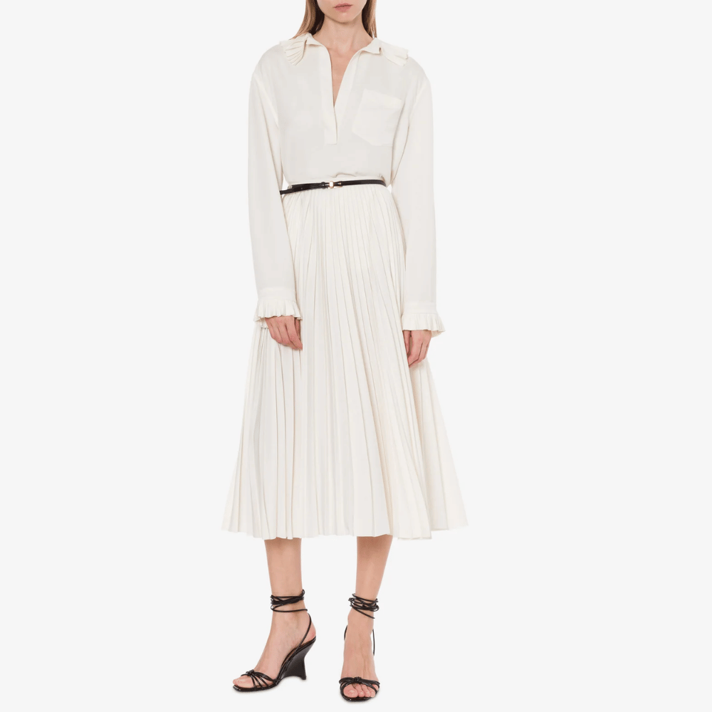 Philosophy di Lorenzo Serafini Oversized Crêpe Shirt with Ruffled Collar in Ivory, romantic oversized Italian womenswear available at Riada Concept Australia