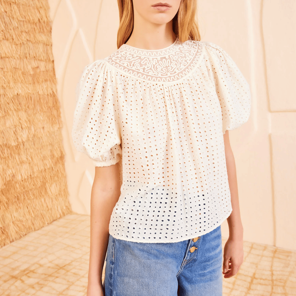 Ulla Johnson Amina Short Sleeve Top in Ivory ULLA JOHNSON Designer fashion shop online and in store High End fashion boutique Sydney Australia Riada Concept