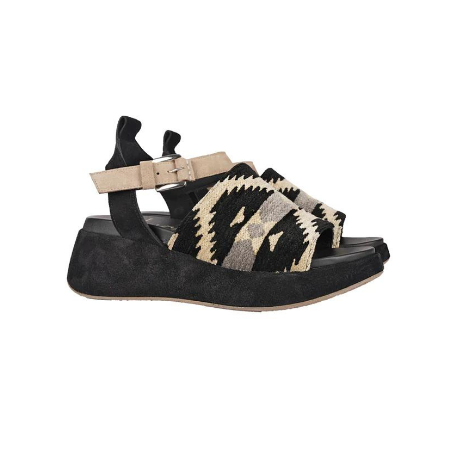 Henry Beguelin Wedge Sandal in Tessuto Azteco Nero HENRY BEGUELIN Designer fashion handbags shop online and in store High End fashion boutique Sydney Australia Riada Concept