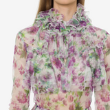 Tulle blouse in fantasy print violet